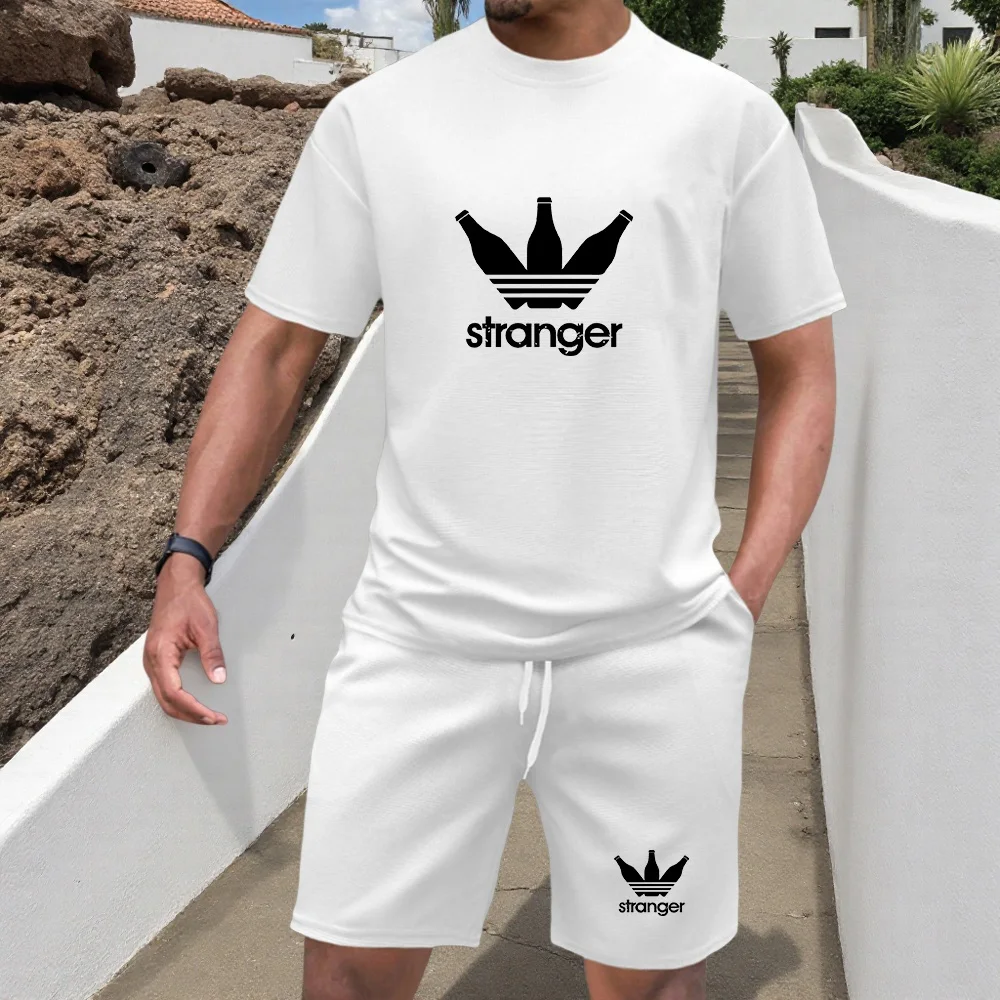 

2026 New Summer Men's Casual Suit Street Fashion Loose and Comfortable T-Shirt Outdoor Sports Running Shorts Novel Text Printing