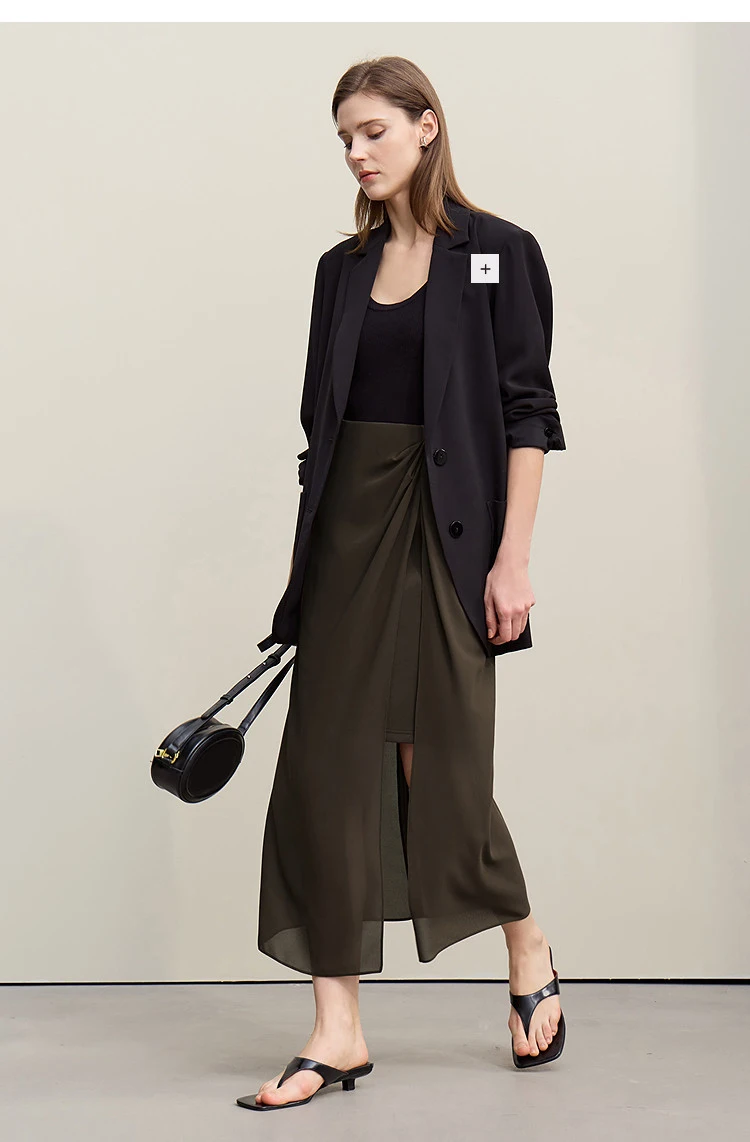 Amii Women's Skirt 2026 Summer Elegant Chiffon Midi Skirt Pleated Side Slit Office Casual Versatile Women's Clothing 12612002