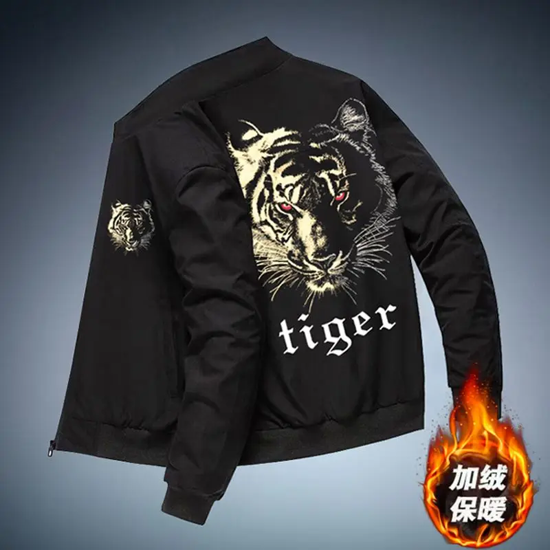 2022 new autumn and winter cashmere jacket tiger print men\'s plush thickened casual sports jacket streetwear  mens jacket