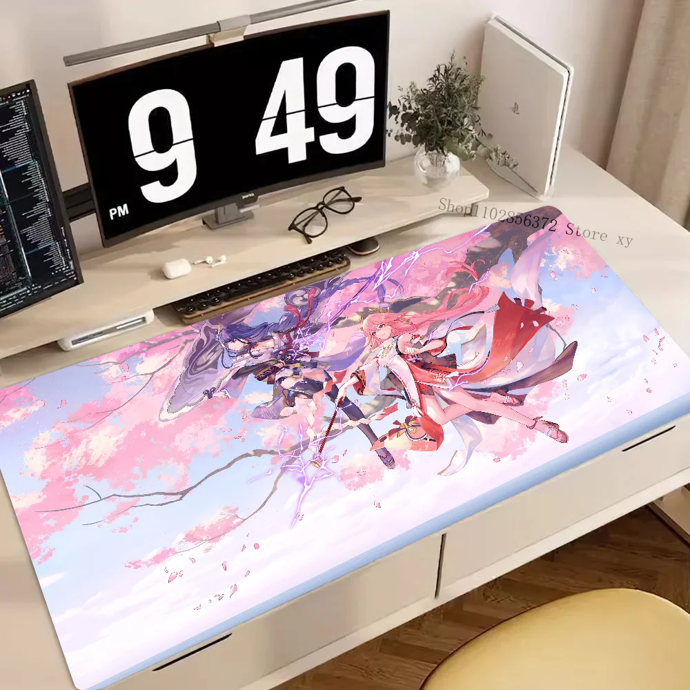 Genshin Mousepad tetikus dampak Raiden, alas Mouse Gaming besar, alas meja Keyboard komputer tebal