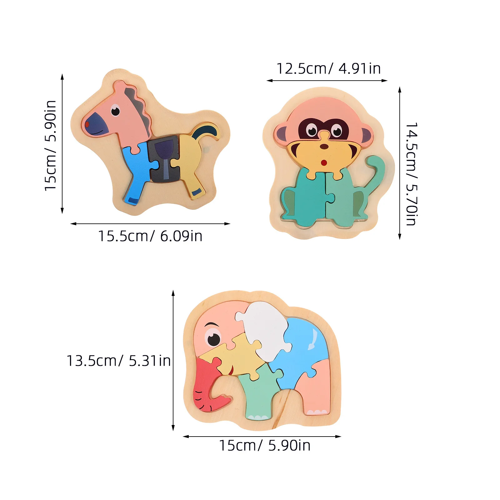 6Pcs Animal Puzzle Wooden Elephant Montessori Learning Sorting Matching Game Preschool Cognitive Skill