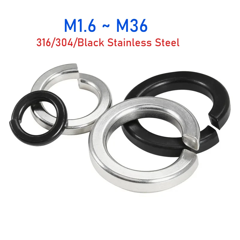 M1.6 M2 M2.5 M3 M3.5 M4 M5 M6~M36 316/304 Stainless Steel/Black Spring Split Lock Washer Elastic Gasket