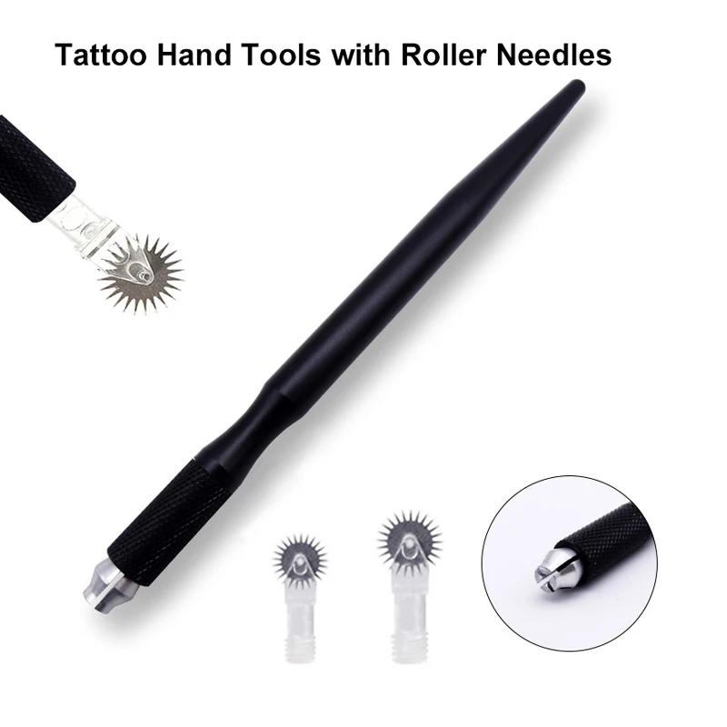 Black Disposable Microblading Manual Pen with Roller Needles Tattoo Eyebrow Fog Shading for Embroidery Blades Permanent Makeup