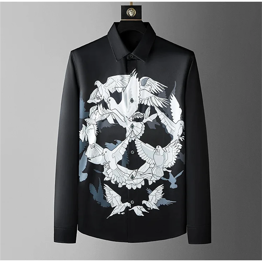 Luxury Printed Shirt Men's Long Sleeve Casual Shirt High Quality Fashion Premium Korean Version Top Large Size Men's Clothing