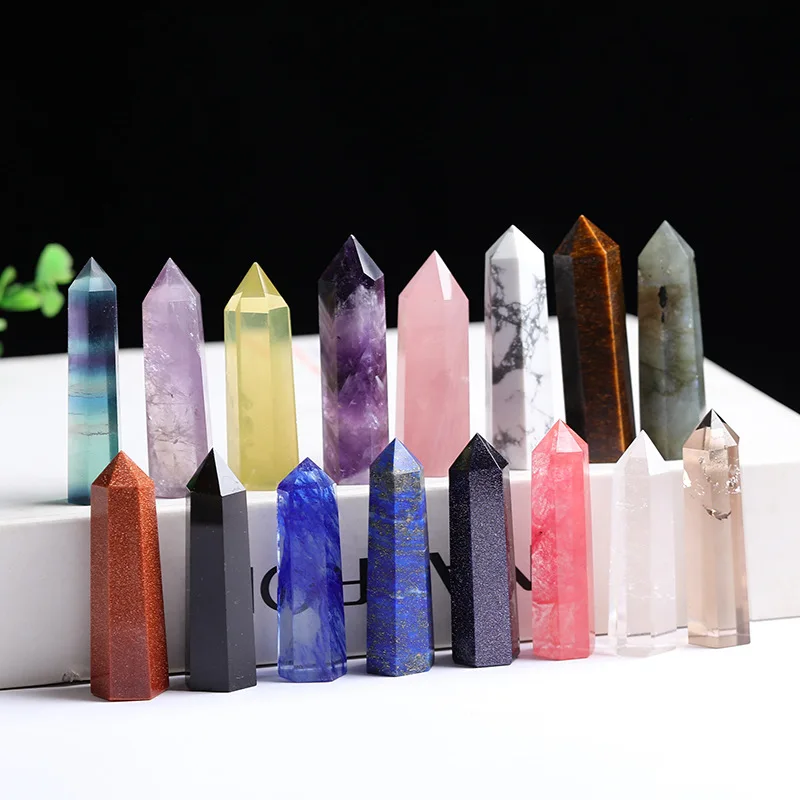 Natural Crystals Point Wand Crystals and Stones Healing Rose Quartz Amethyst Column Chakra Home Decoration Crafts Precious Stone