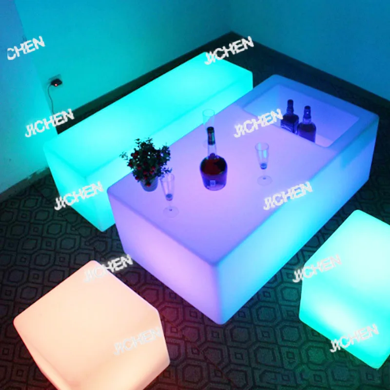 

ZH LED Luminous Long Stool Night Bar Coffee Table Outdoor Rectangular Table And Chair Combination Colorful Creative Furniture
