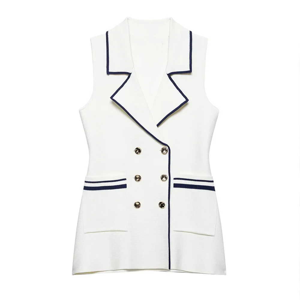 

Cross-border European and American style women's contrasting color trim double-breasted knitted vest slim vest jacket