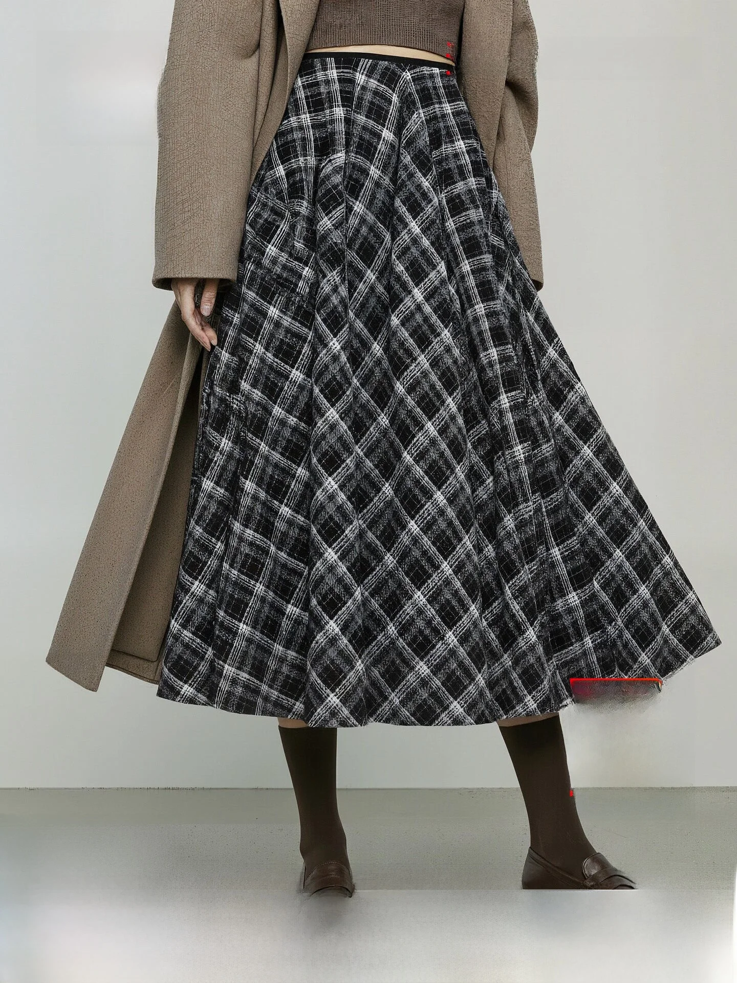 

Loose Plaid Skirt Women's Winter Fashion Half-length Skirts Velvet Umbrella Skirt Standard Fit Polyester Blend Skirt