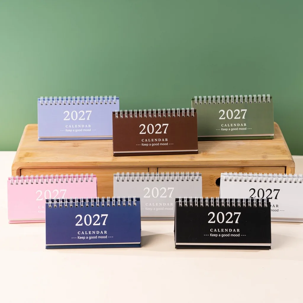 2027 English Calendar Simple Solid Mini Desktop Calendar Paper Desk Note Calendar Dual Daily Scheduler Table Planner Gifts