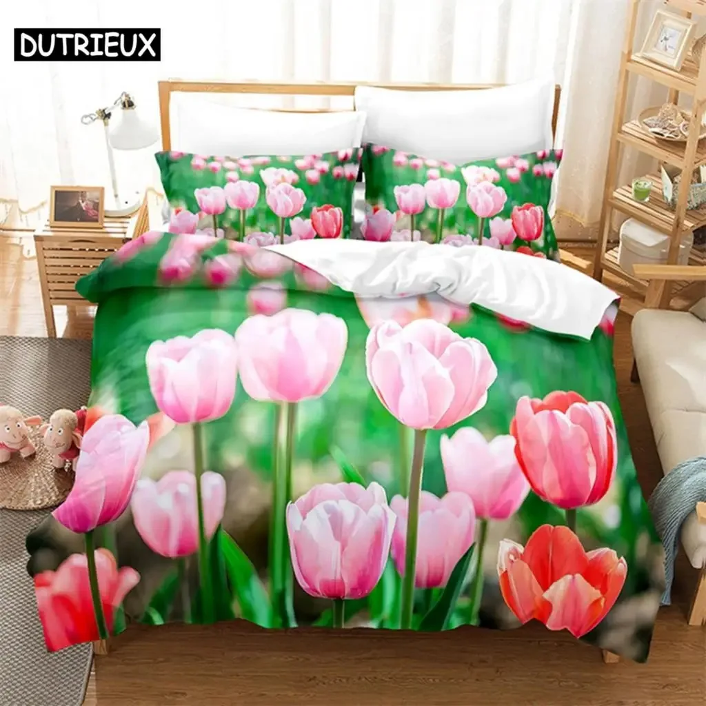 

Tulip Scenery Queen Bedding Set Duvet Cover Kids Bedroom Bed Set Comforter Cover Set King Size Duvet Cover