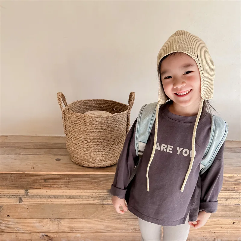 2024 Spring New Baby Long Sleeve T Shirt Fashion Letter Print Girls Cotton T Shirt Baby Boys Bottoming Tops Cotton Kids Clothes