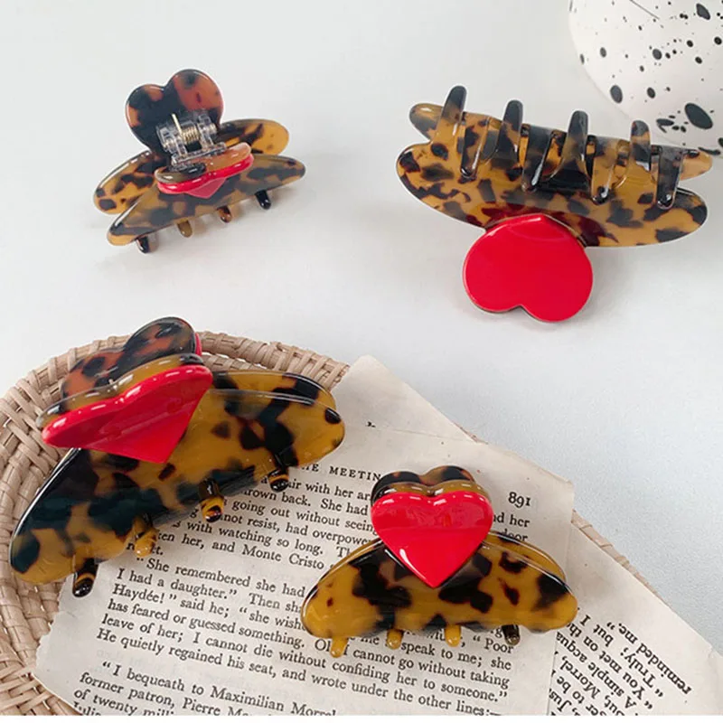 New Creative Design Splicing Tortoise Shell Acetate Hair Clip Sweet Cute Heart Shark Clip For Girls Hair Accessories