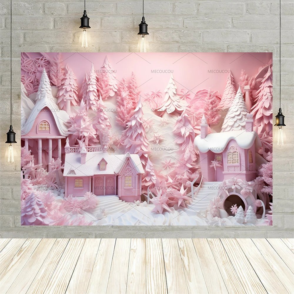 2023 Christmas Backdrop Photography Pink Castle Candy Bar Baby Photo Photographic Family Party Background Photo Studio Photocall