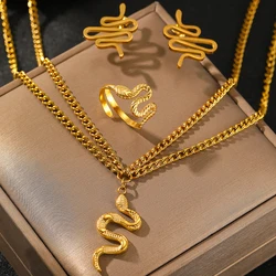 Stainless Steel Jewelry Set Fashionable Atmosphere Snake Earrings Snake Necklace Snake Ring Jewelry Set For Women Jewelry Gifts