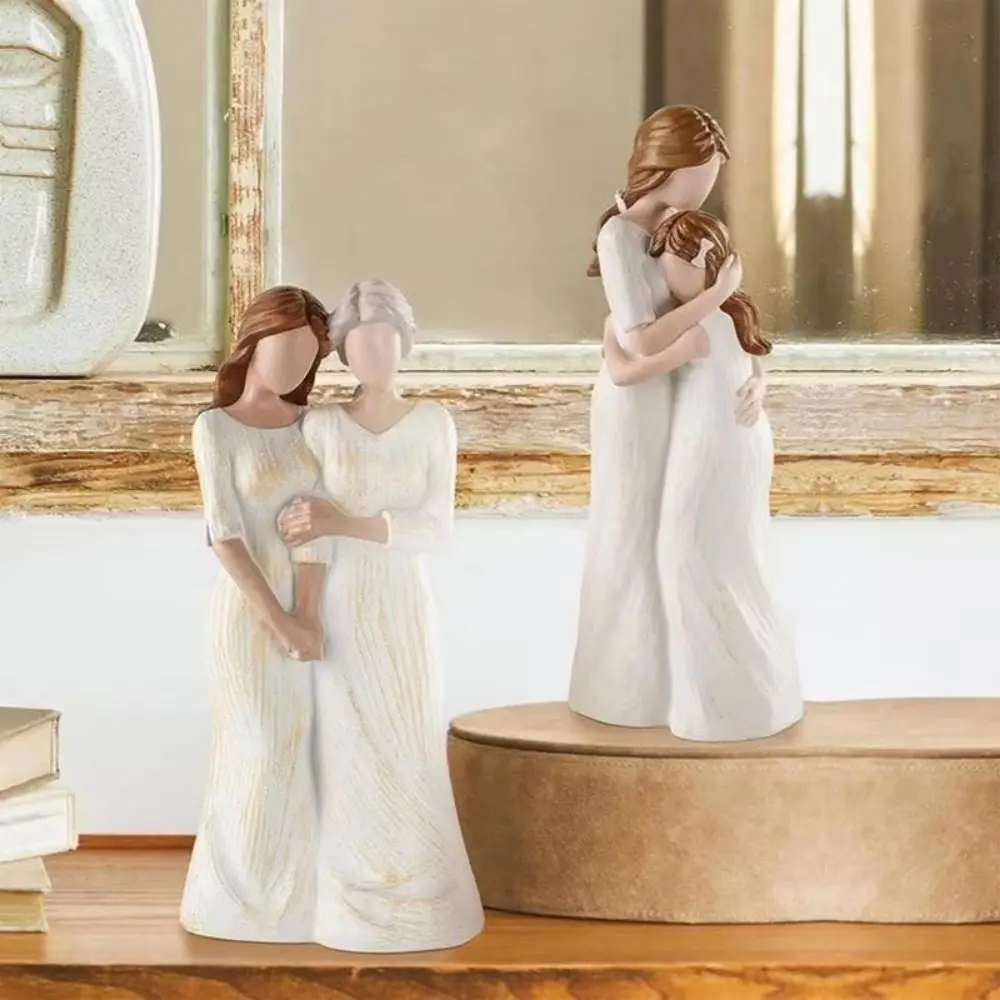 Hand-Painte Mother And Daughter Statue Resin Craft Modern Mom Hug Daughter Sculptures Elegant Family Sculpture Mothers Day