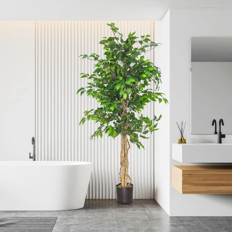 Imagem -06 - Árvore de Seda Artificial Ficus com Vaso de Berçário de Plástico Planta Falsa para Sala de Estar Decoração de Canto Uso Interno e Externo