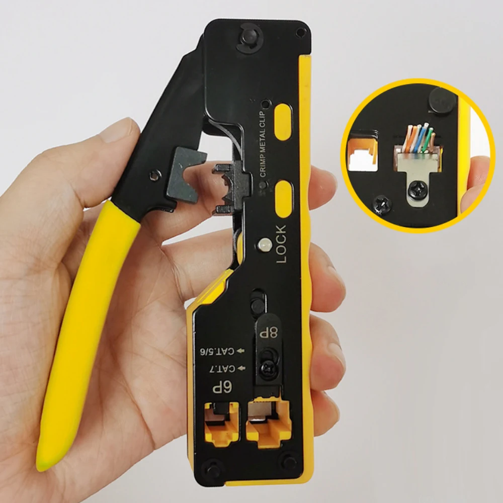 Electrician RJ45 Crimp Tool Pass Through Crimper Tool Kit Ethernet Network Cable Stripper Cutter For CAT5 CAT6 CAT7 Connector