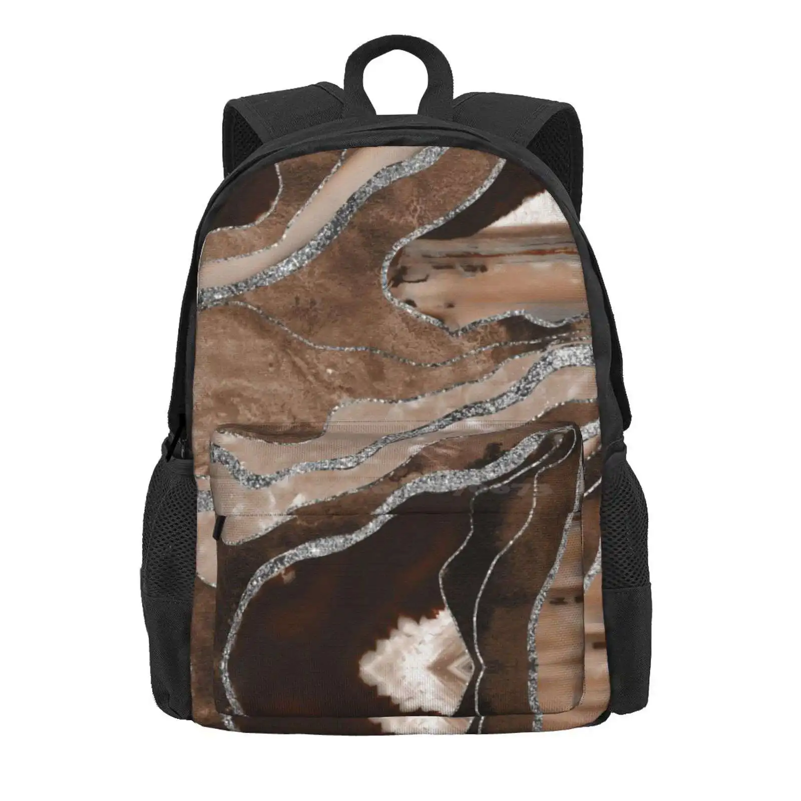 Brown Marble Agate Silver Glam #1 (Photo Of Glitter Only - Not Reflective) Hot Sale Schoolbag Backpack Fashion Bags Collage