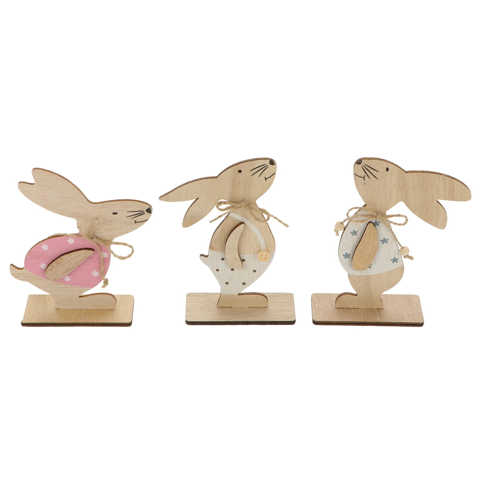 3 Pcs Easter Hanging Sign Bunny Wooden Decor Earth Tones Rabbit Tabletop Leg Mounting Plates Angled