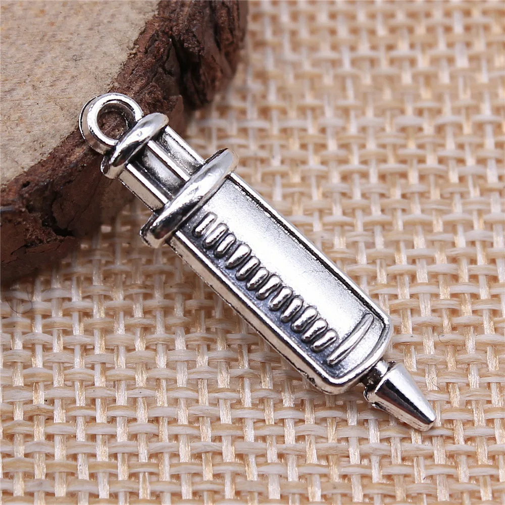 WYSIWYG 10pcs 30x8mm 2 Colors Syringe Charms Pendant For DIY Jewelry Making Handmade Jewelry Craft Findings