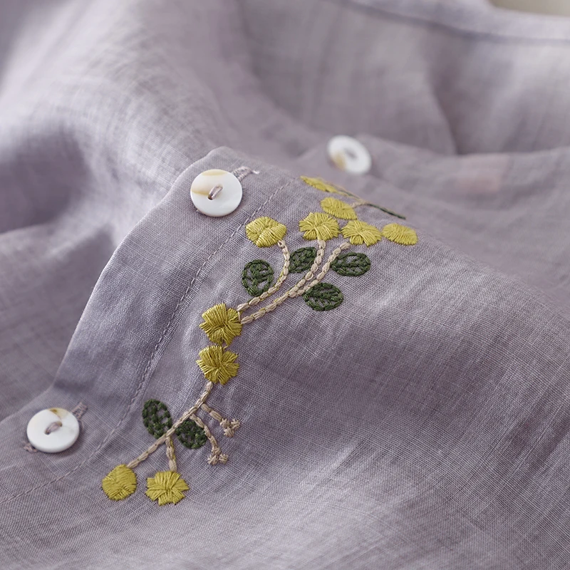 فستان نسائي من الكتان بنصف كم ، رقبة مستديرة ، مطرزة ، فضفاضة ، بسيطة ، أنيقة ، متوسطة ، على الطراز الكوري ، الربيع ، الصيف ، جديد ، ، ، ، ، ،