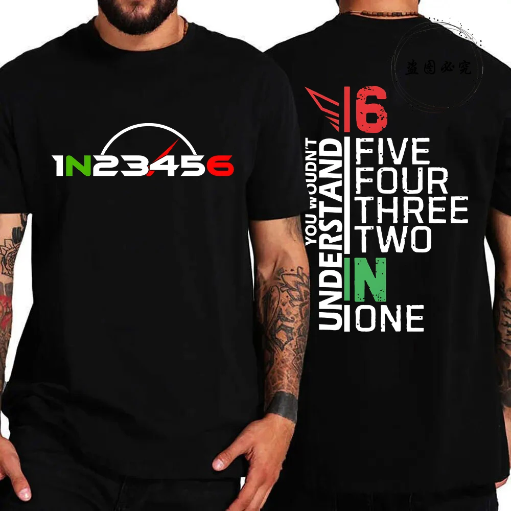 Motorcycle Gear 1N23456 Design T-shirt for Men Autocycle Motorbike Speedometer Personalized Print Vintage Oversized Clothing