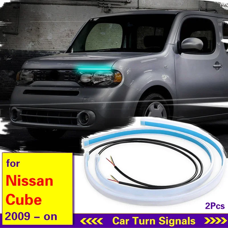 Voor Nissan Cube 2009-On Dagrijverlichting Auto Koplampen Flexibele Waterdichte Led Strip Richtingaanwijzer Lamp 2 Stuks Drl Led 12V