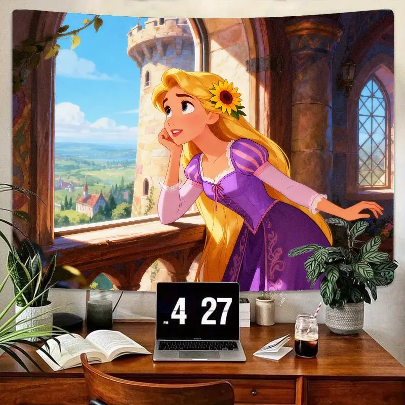 

1 шт. гобелен Диснея Рапунцель, вид на замок «Запутанная история принцессы», современное настенное искусство из полиэстера для декора комнаты девушки, эстетический подарок