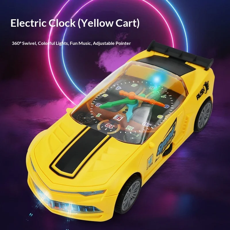 Yj Toys Electric Universal Clock Racing Car Colorful Light Music Adjustable Pointer Yellow Speed Racing Car Universal Driving