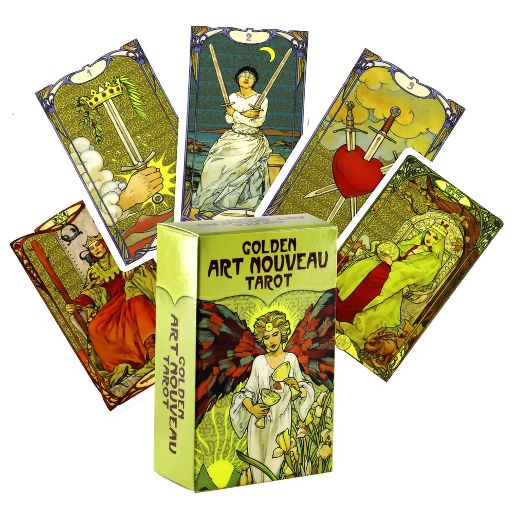 

Golden Art Nouveau Tarot Oracle Leisure Entertainment Card Family Gathering Divination Deck Tarot Board Playing Card Game