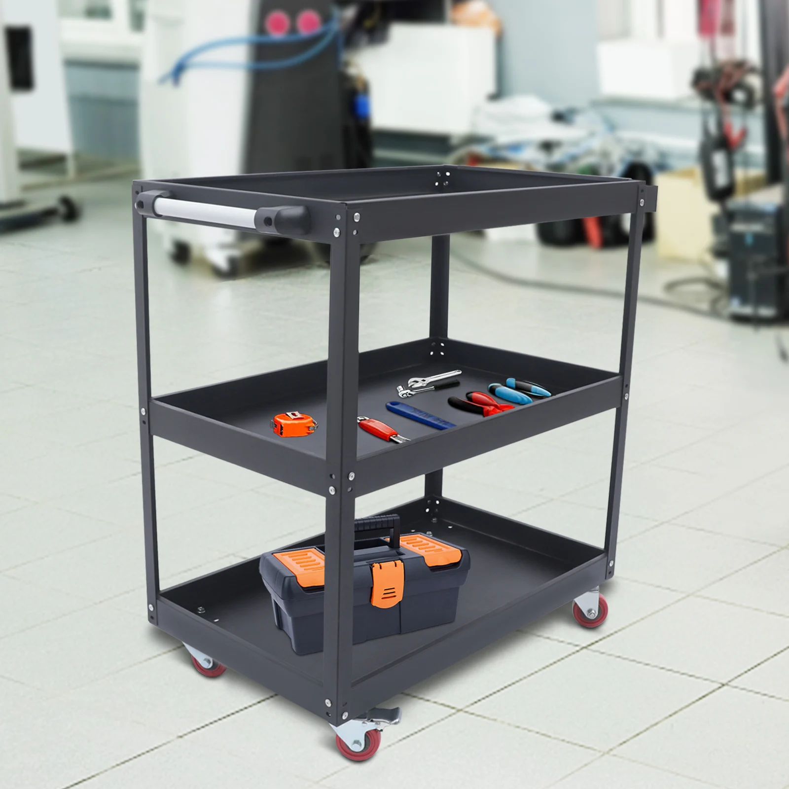 

BYMAOCAR 3-Tier Tool Utility Cart W/ Wheels for Garage Workshop Warehouse Repair Shop Steel Utility Cart Tool Organizer