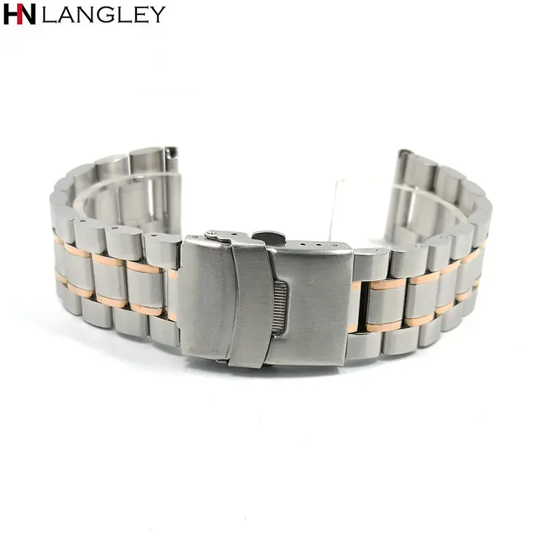 18 20 22mm 24mm Stainless Steel Watch Strap Arc End Steel Bracelet Insurance Folding Buckle Men Universal Replacement Watchband