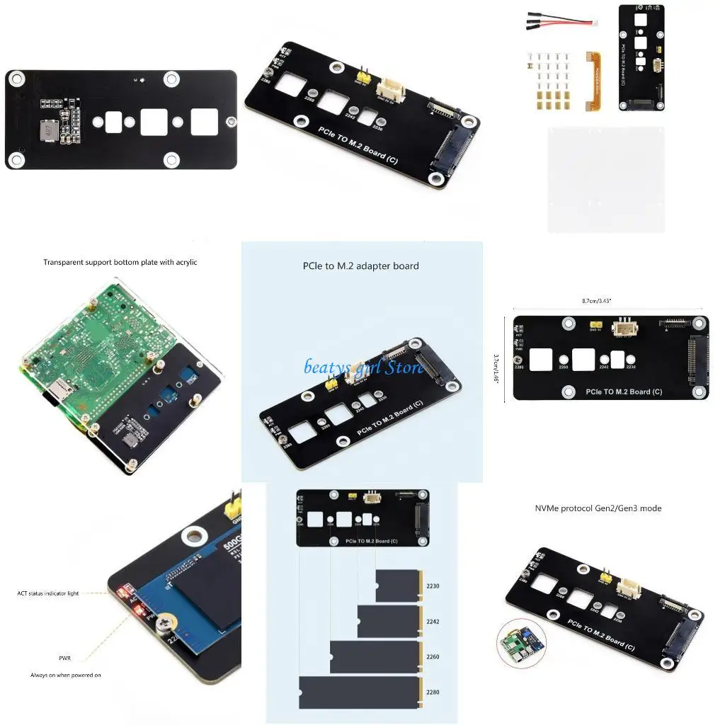 

C7AB For Pi 5 PCIe to M.2 NVMe SSD Adapter Supports Gen3For 5 Board