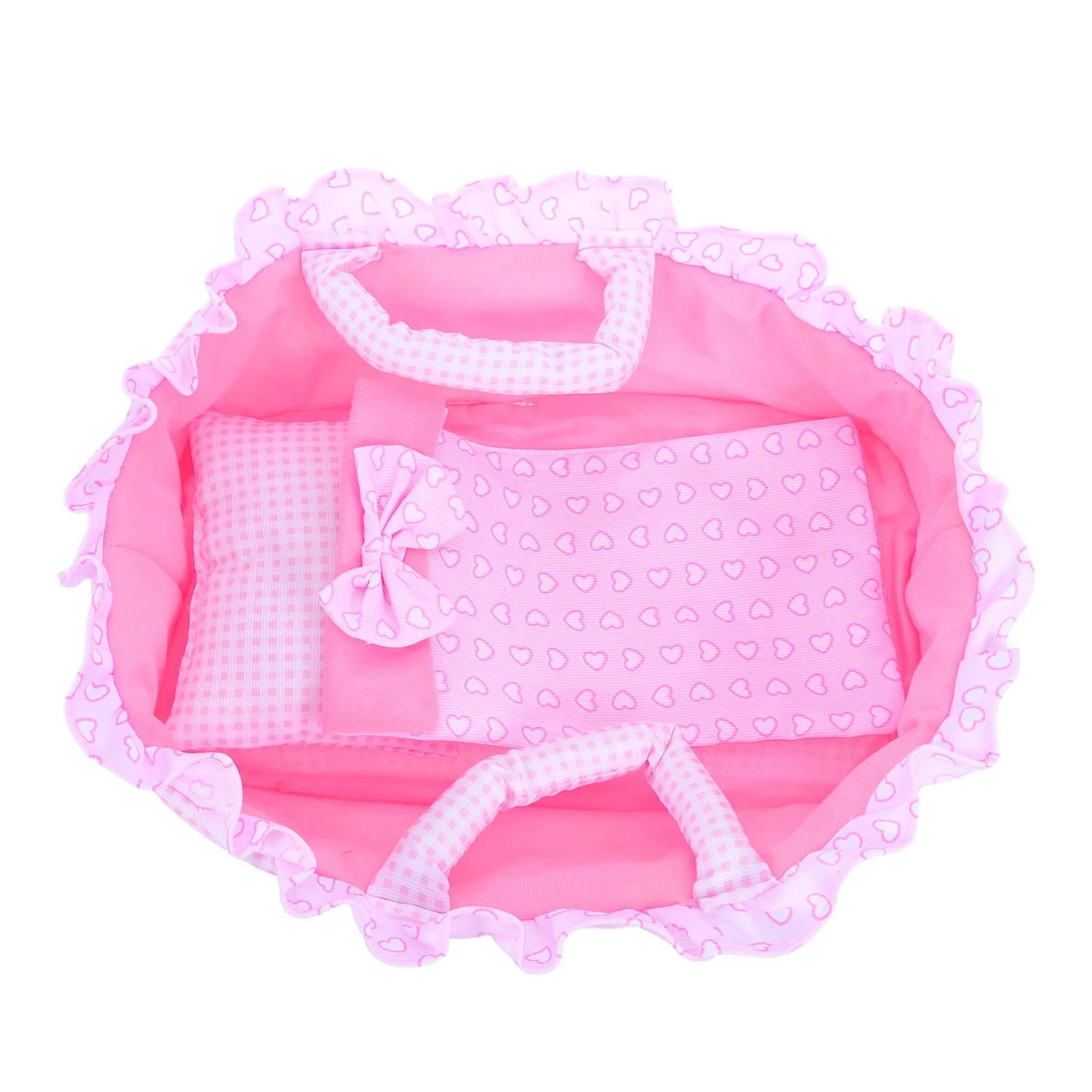 

Baby Bassinet Cradle for 35Cm Baby Carrier Pink Handheld Mini Crib Bed Pillow Blanket Dollhouse Scene Pretend Play