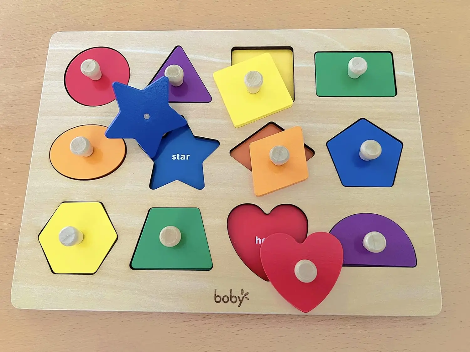 Montessori speelgoedvorm Peg-puzzels Babypuzzel 12-18-24 maanden met knop voor baby-peuters 1-3