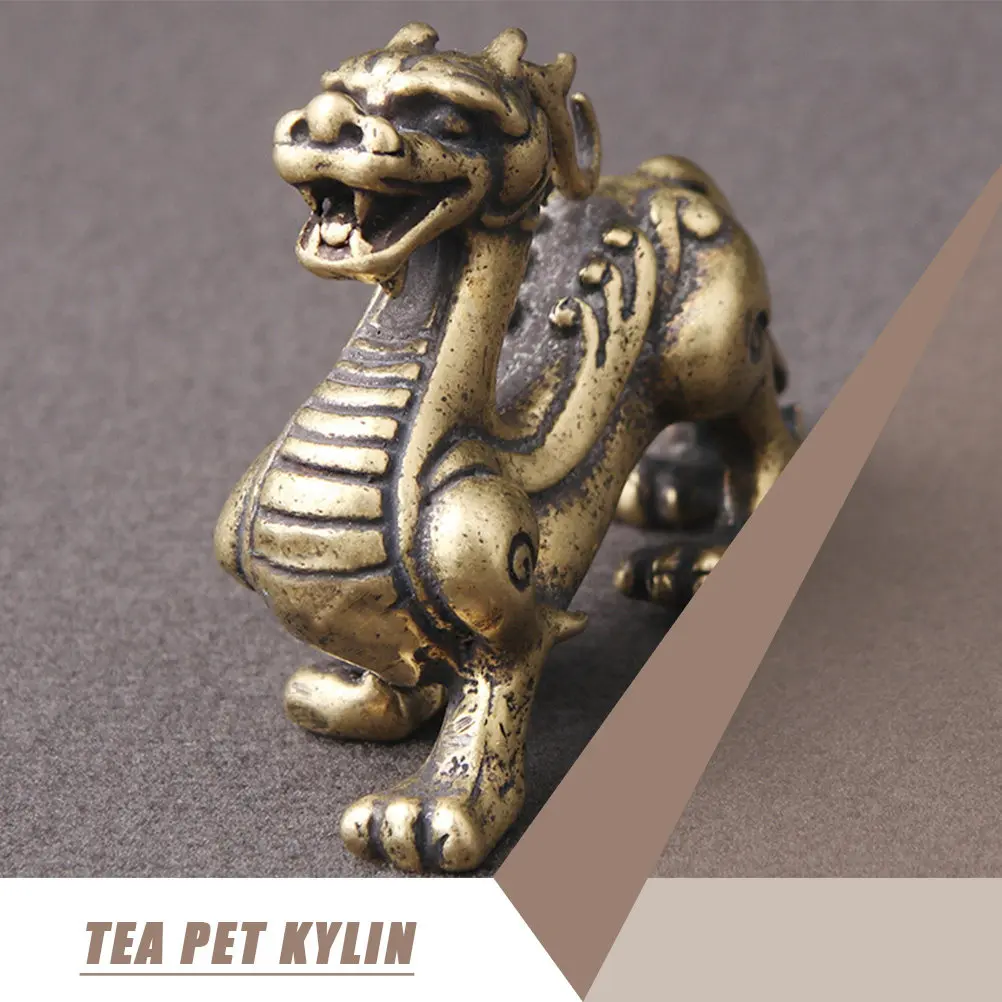 Brass Kylin Decor Delicate Solid Craft Office Home Desktop Ornament Unique Creative Tea Pet Bronze Ware Brass Solid Kylin