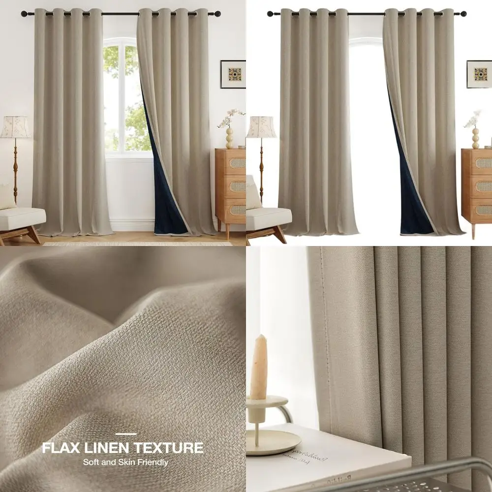 

Термоизолирующие светонепроницаемые шторы с льняной текстурой, 96 дюймов, 2 панели, натуральные, для гостиной и спальни