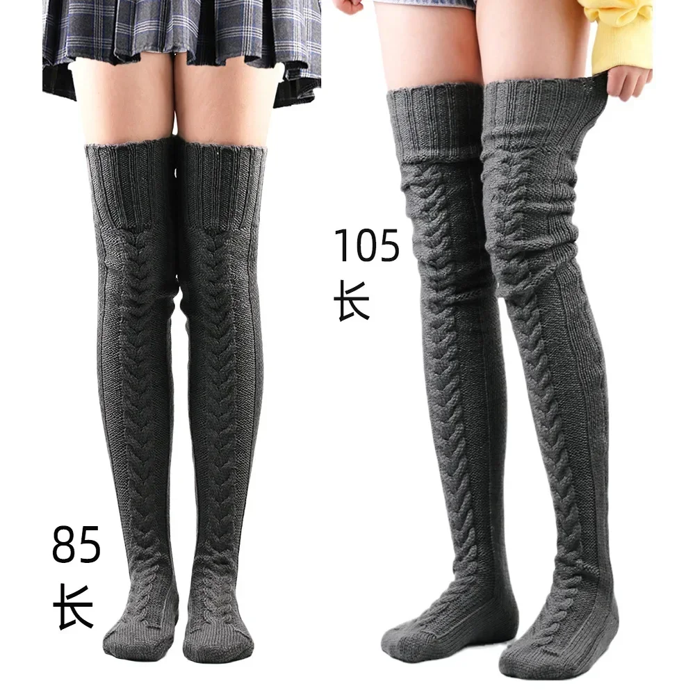 Winter Warm Over Knee Leg Warmers Women\'s Twist Long Knee-high Stacked Socks Fashion Knitted Wool Sock Long Over The Knee Socks