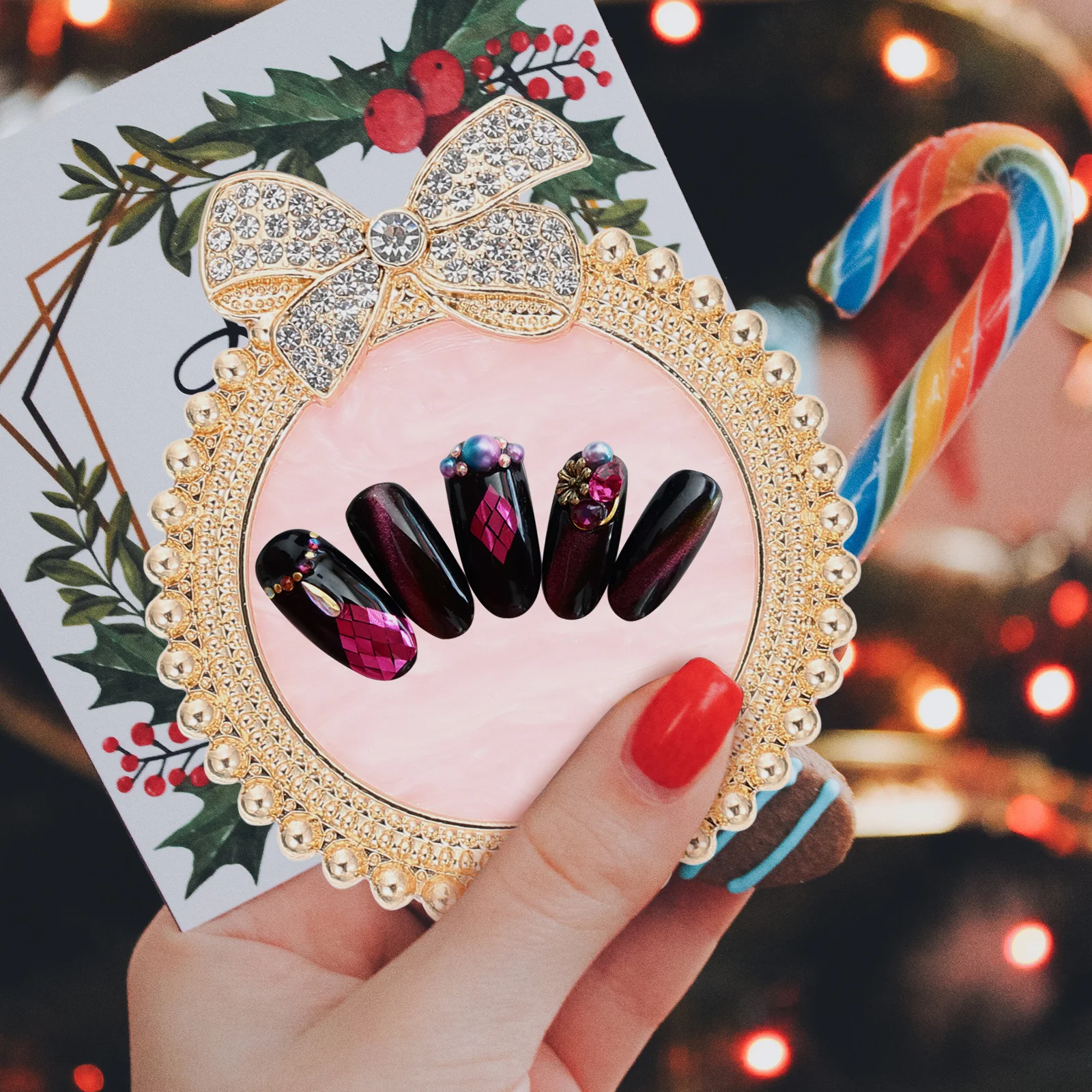 Plaque de mélange de couleurs, cadre Vintage, strass, plateau de peinture Durable pour Nail Art, plaque à pigments, fournitures d'art, mélangeur de bricolage