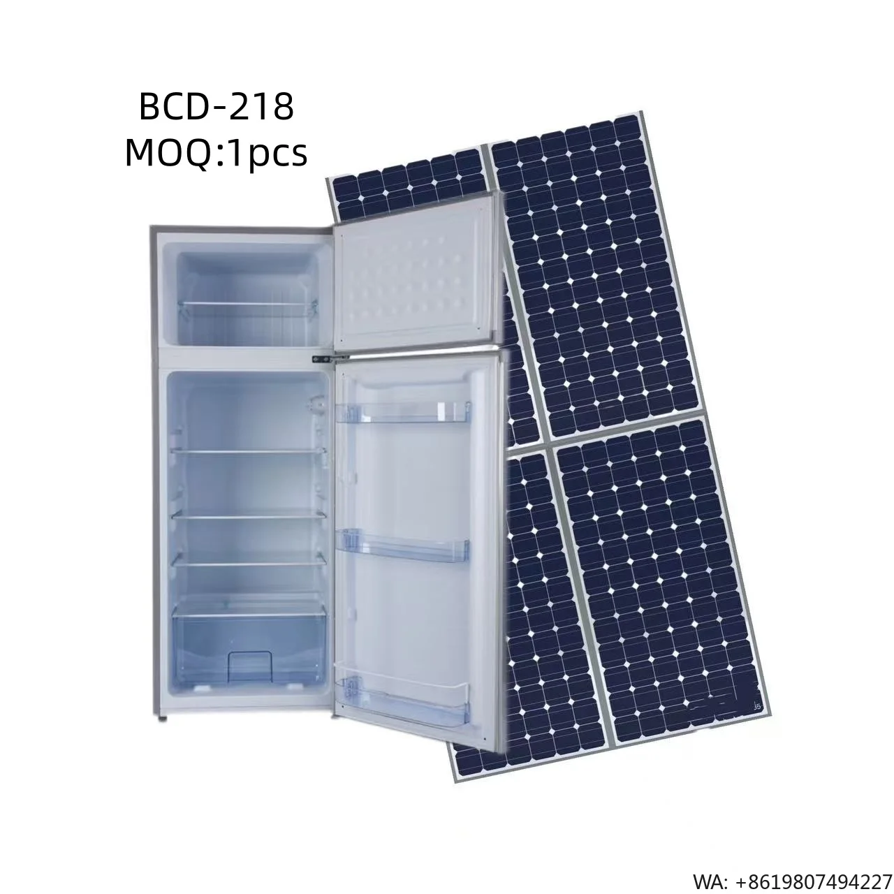 218L Stainless Steel Double Door Solar Powered Portable Fridge for Household & RV Use with 3-Year Warranty