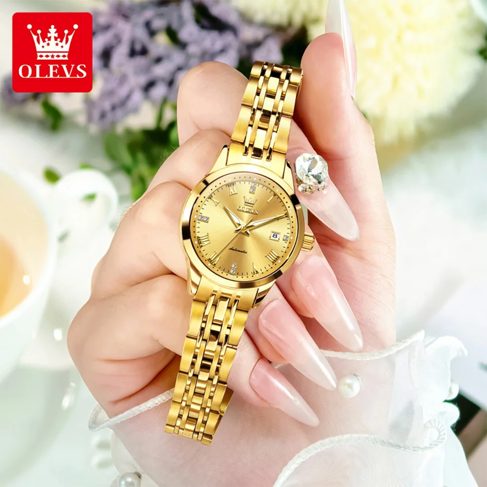 OLEVS Women Watch 7062 Original Luxurious Fashion Mechanical Watches Waterproof Luminous  Date Watches For Women Set Bracelet