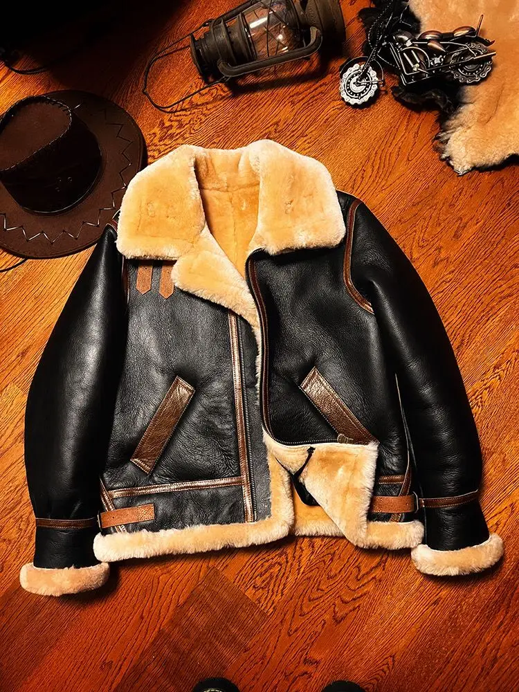 Winter Fashion Men\'s Warm Coat Genuine 100% Real Natural Sheepskin Lambskin Male Jacket Super Thick Wool Liner Plus Big Size 60