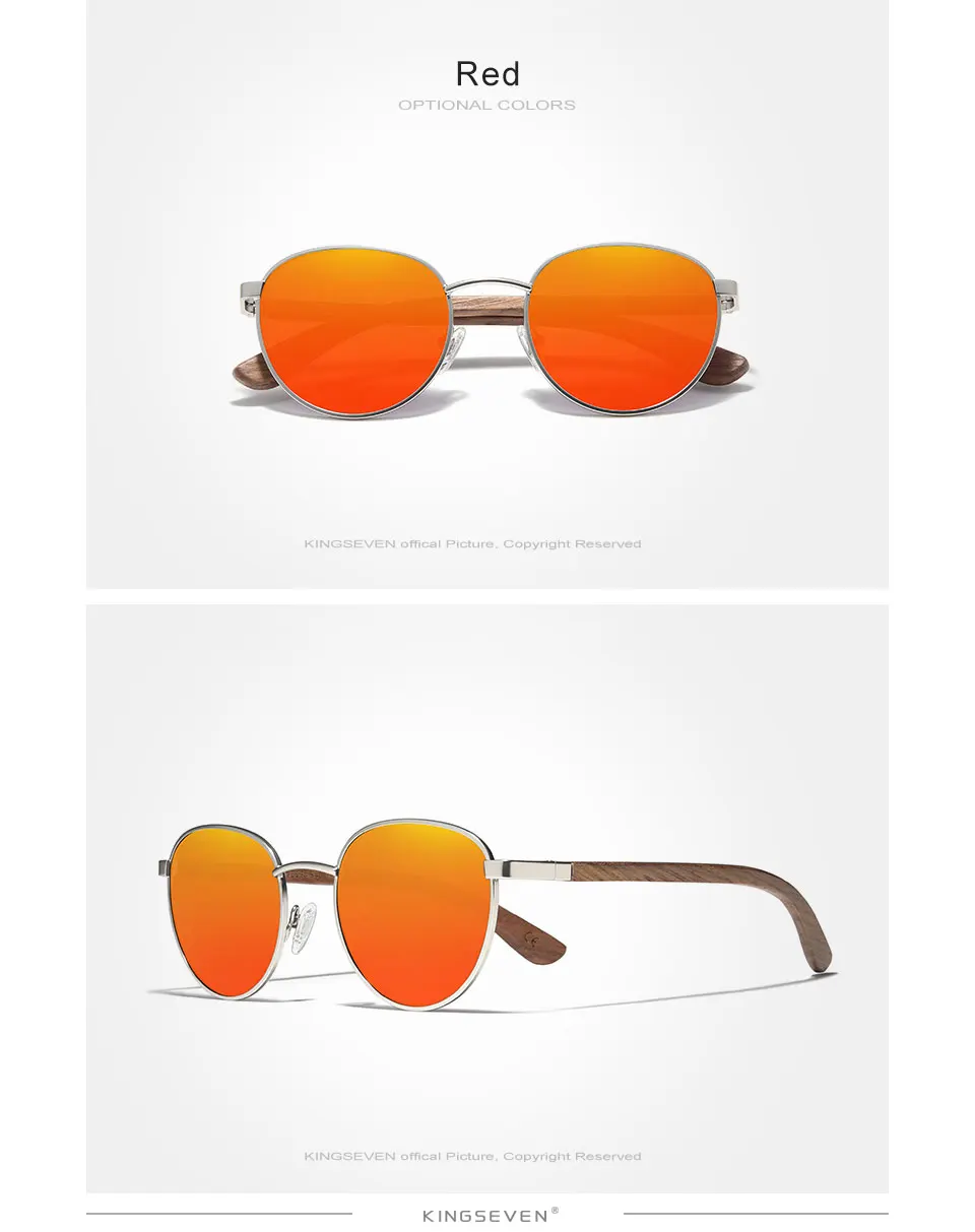 Kingseven 2024 neue hand gefertigte Holz sonnenbrille polarisierte Herren brille uv400 Schutzs piegel Brillen Holz tempel oculos – Detail 7