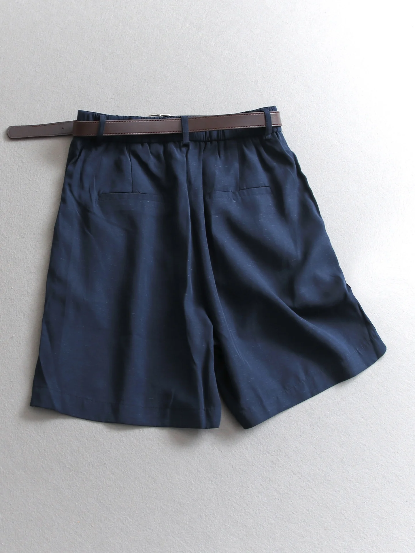 High Waist Straight Leg Loose Fit Casual Pants Women's Wide Leg Short Shorts Pure Color Belted Rigid Lenzing Lyocell Linen