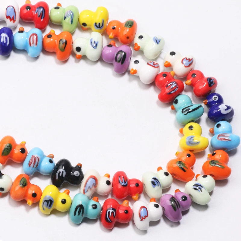 Cute Duck 10pcs Smooth Ceramic Beads for DIY Jewellery Making