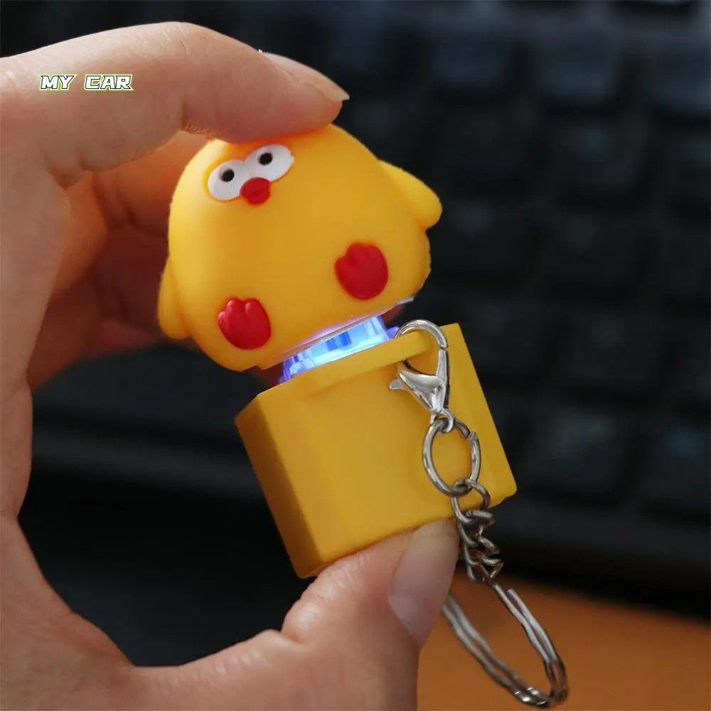 

Yellow Chick Keyboard Sound Keychain Fidget Toy Sing Song Mechanical Keyboard Keychain Colorful Light Voice