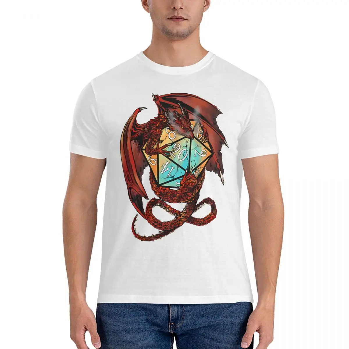 Red Dragon Dice T Shirt Men Cotton Fashion for Male T-Shirts O Neck Dungeons Tee Shirt Short Sleeve Tops Adult