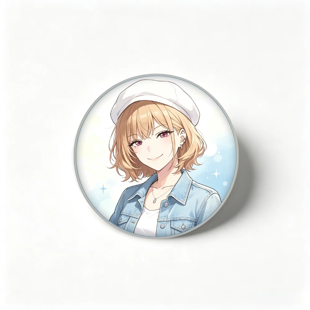 Cute Anime Girl Brooch Pin 32/44/58mm Tinplate Badge, Beret & Denim Jacket Character Lapel Pin for Backpack Decor