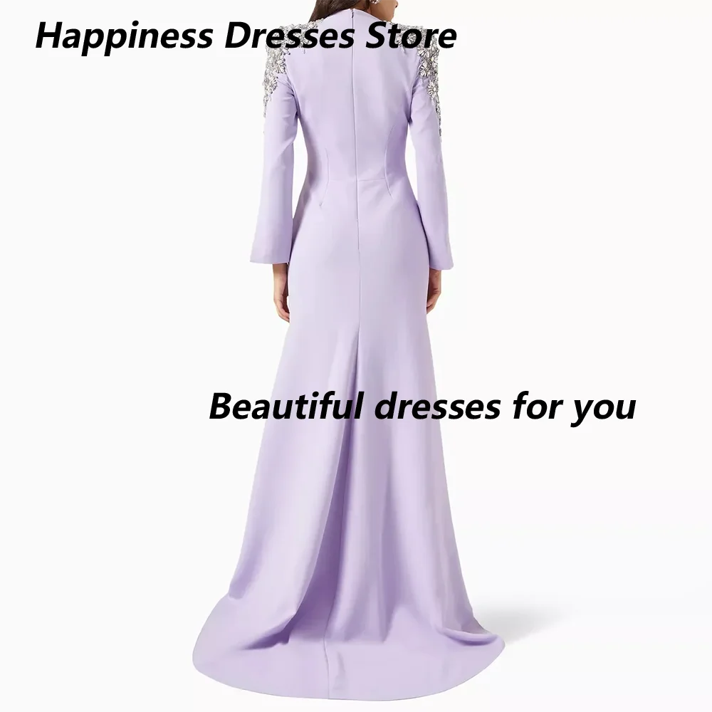 Customized Elegant Mermaid Prom Dress Crystals Long Sleeves Evening Party Dress Floor Length Bespoke Occasion Dresses