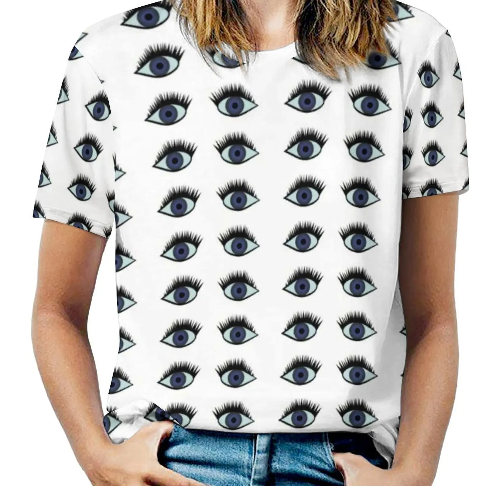 Summer Blue Eyes T Shirts Eye Watching Casual T-Shirt Women Short Sleeve Vintage Oversized Tee Shirt Design Tops Gift